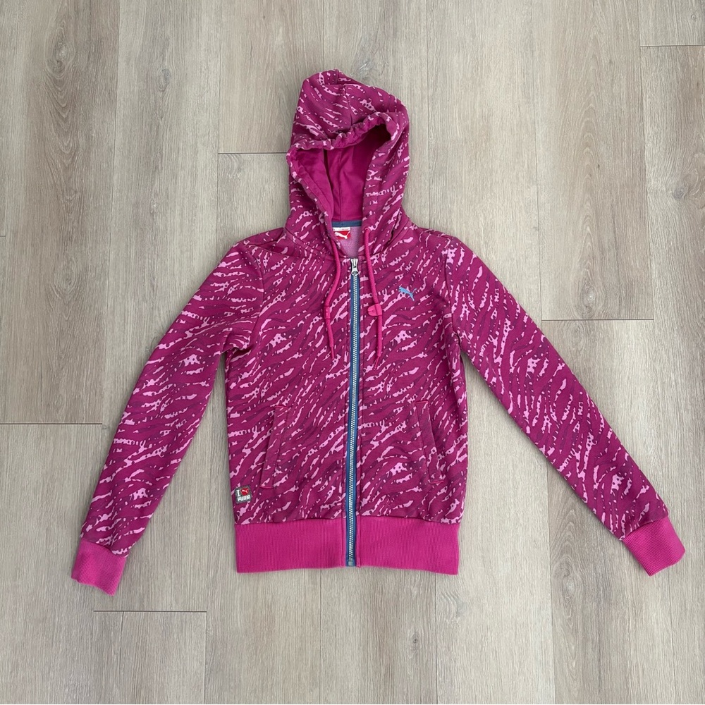 Puma Womens Patterned Zip Up Hoodie Pink Purple Magenta Small Athleisure Casual